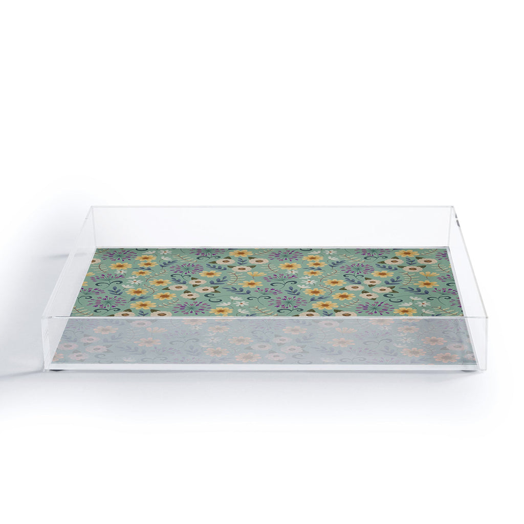 Pimlada Phuapradit Ditsy Floral Blue Green Acrylic Tray
