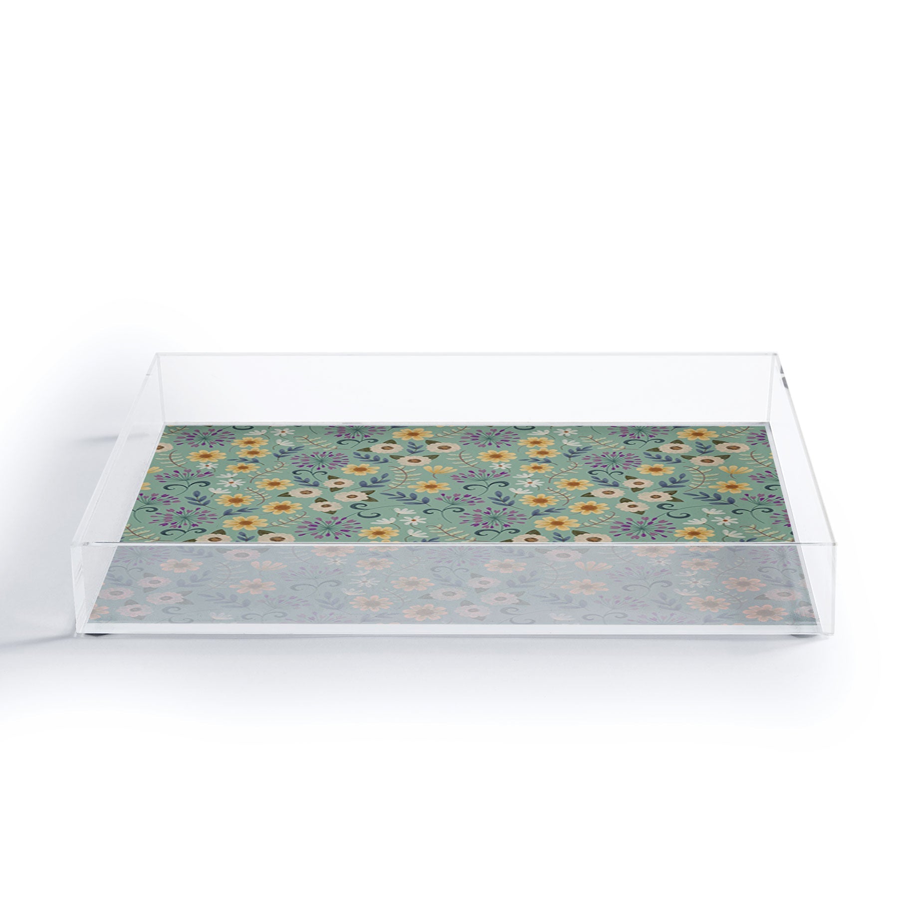 Pimlada Phuapradit Ditsy Floral Blue Green Acrylic Tray