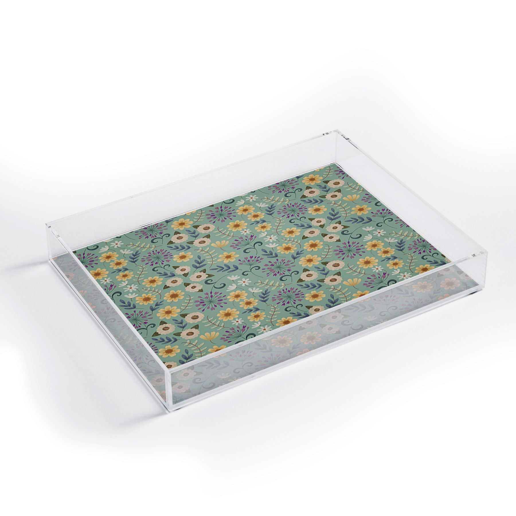 Pimlada Phuapradit Ditsy Floral Blue Green Acrylic Tray