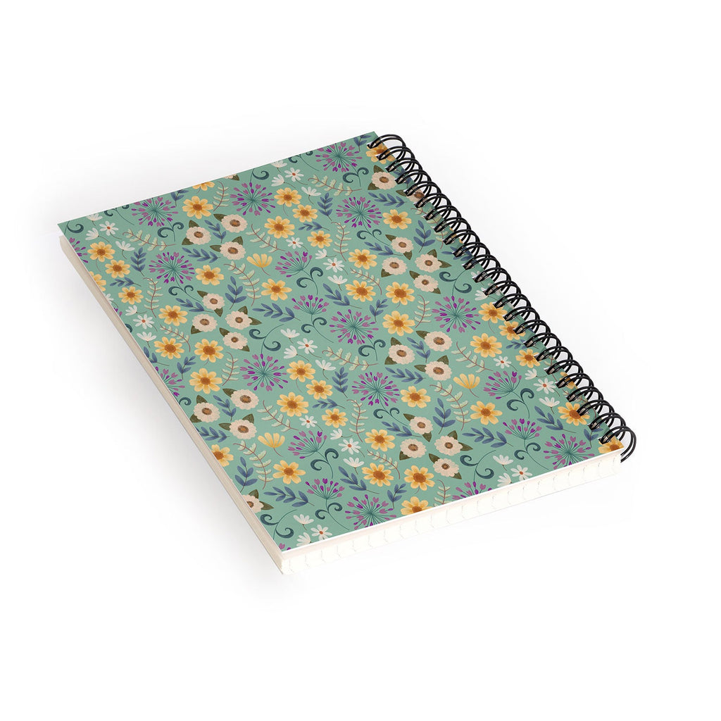 Pimlada Phuapradit Ditsy Floral Blue Green Spiral Notebook