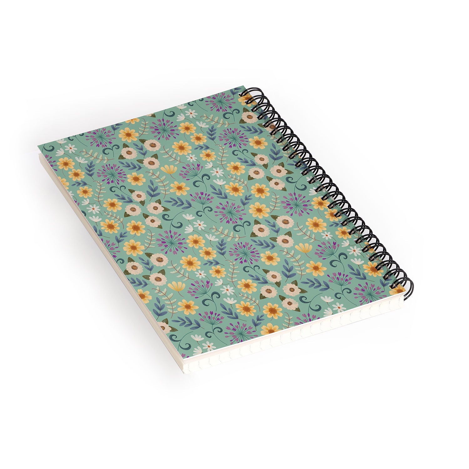 Pimlada Phuapradit Ditsy Floral Blue Green Spiral Notebook