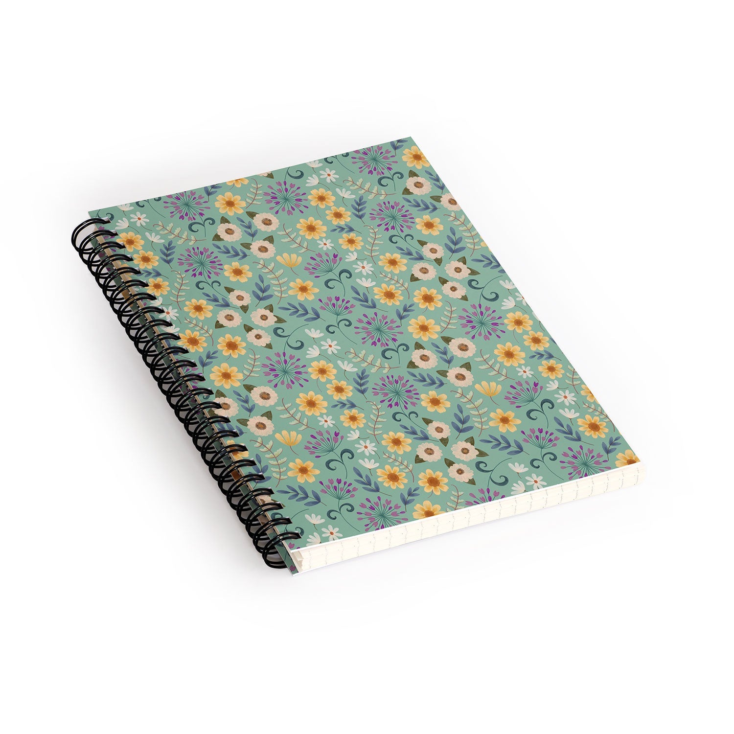 Pimlada Phuapradit Ditsy Floral Blue Green Spiral Notebook
