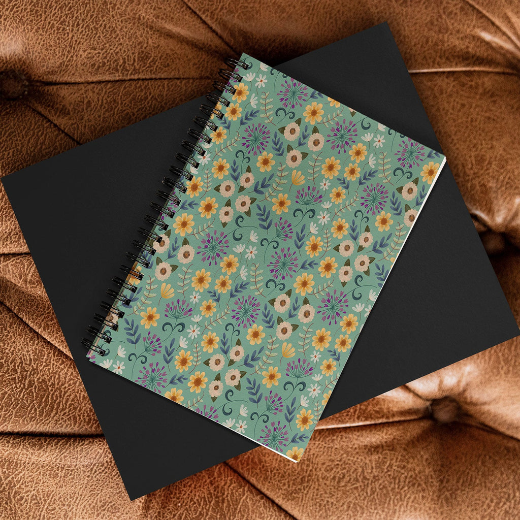 Pimlada Phuapradit Ditsy Floral Blue Green Spiral Notebook