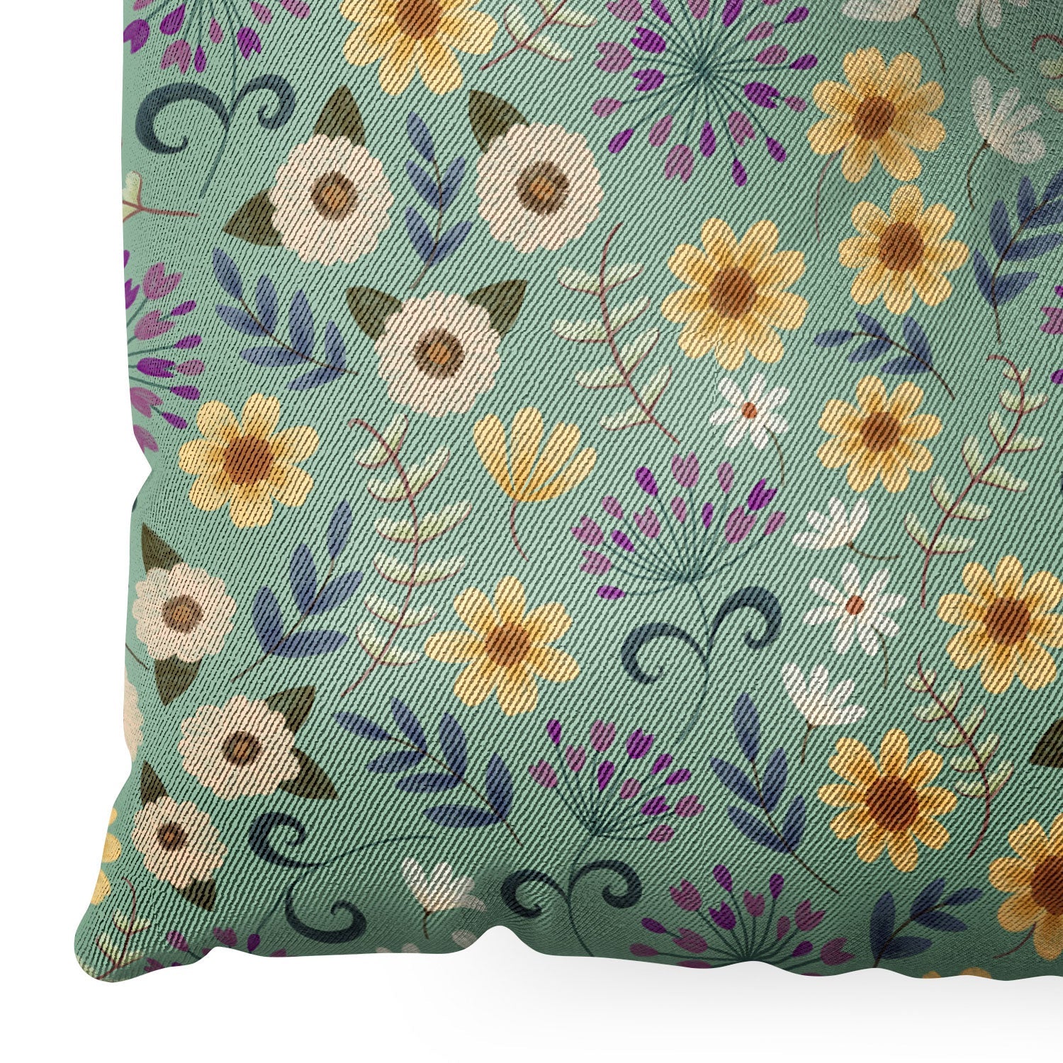 Pimlada Phuapradit Ditsy Floral Blue Green Floor Pillow Square