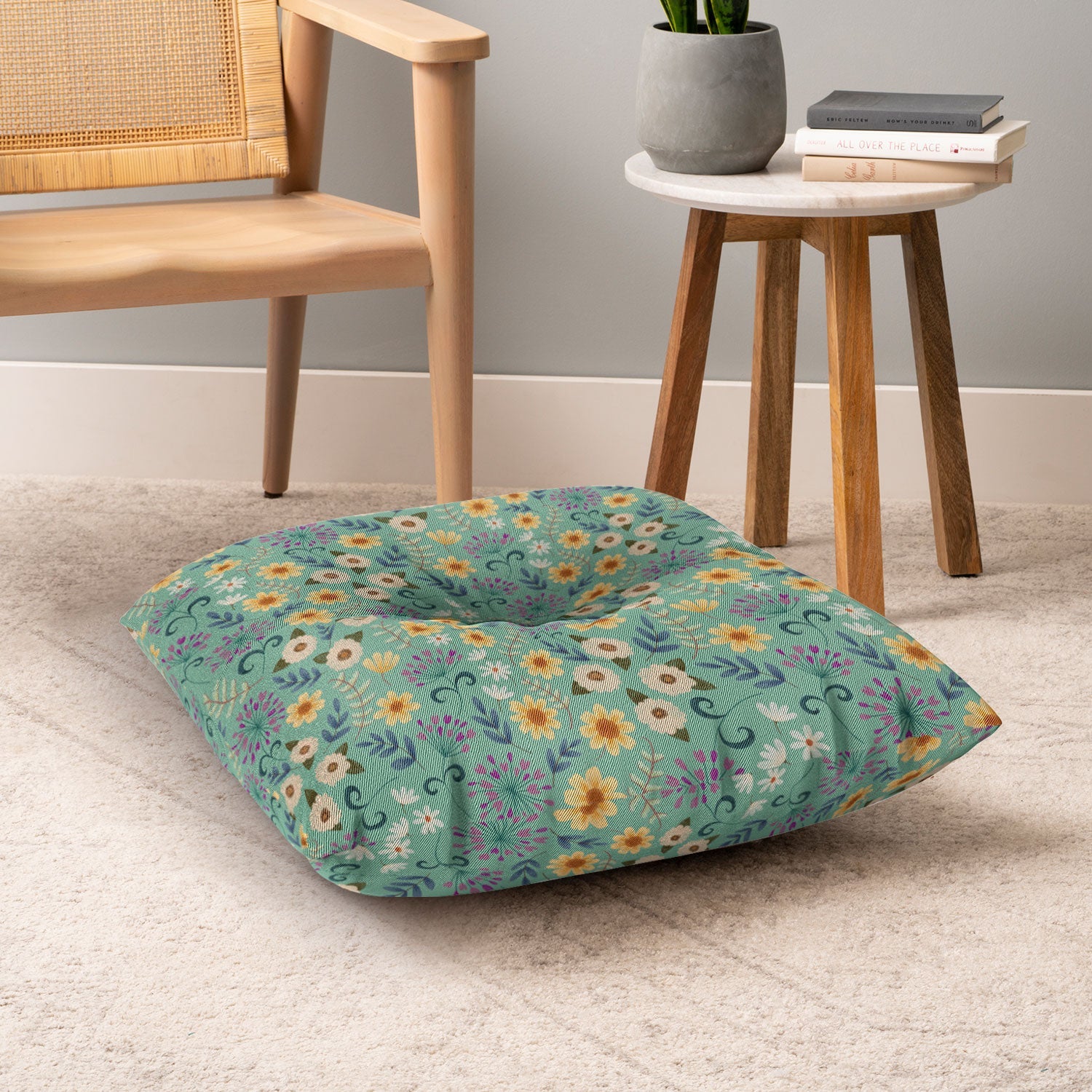 Pimlada Phuapradit Ditsy Floral Blue Green Floor Pillow Square