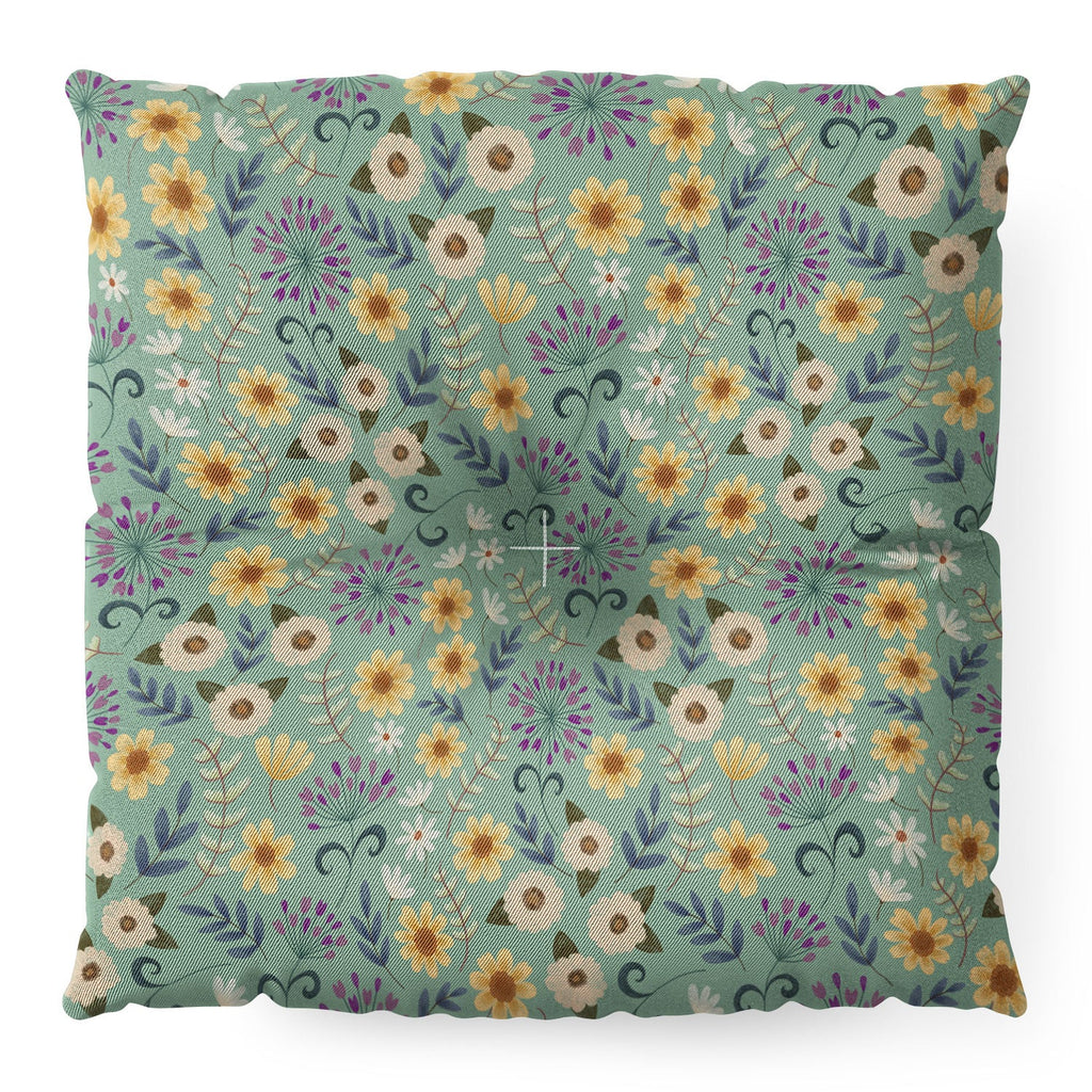 Pimlada Phuapradit Ditsy Floral Blue Green Floor Pillow Square