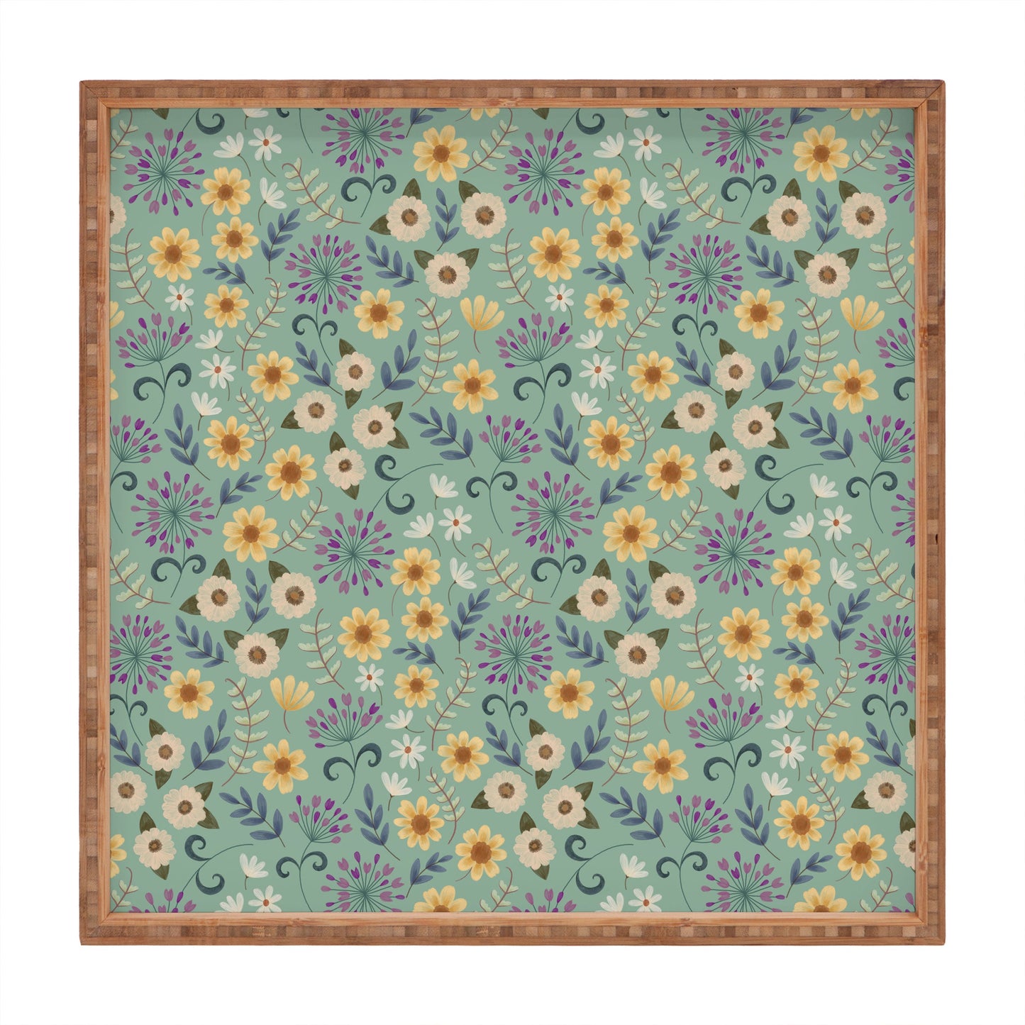 Pimlada Phuapradit Ditsy Floral Blue Green Square Tray