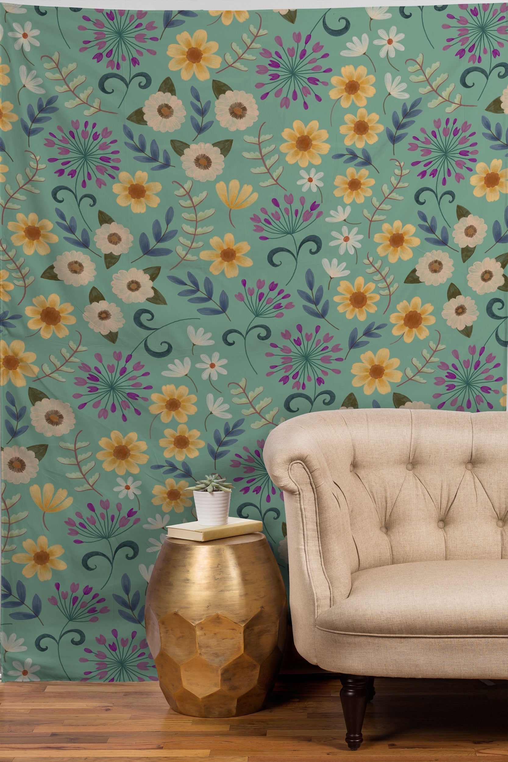 Pimlada Phuapradit Ditsy Floral Blue Green Tapestry
