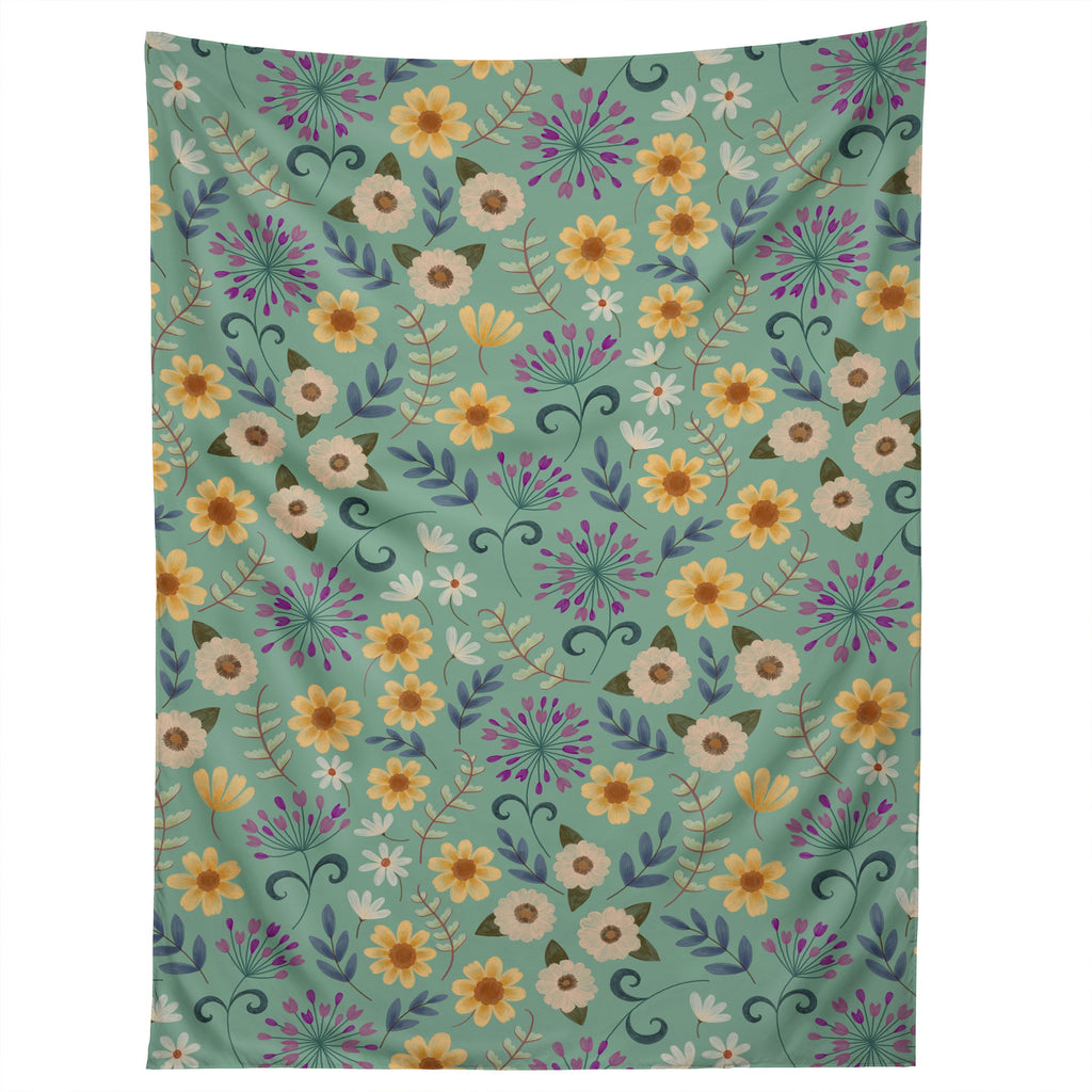 Pimlada Phuapradit Ditsy Floral Blue Green Tapestry