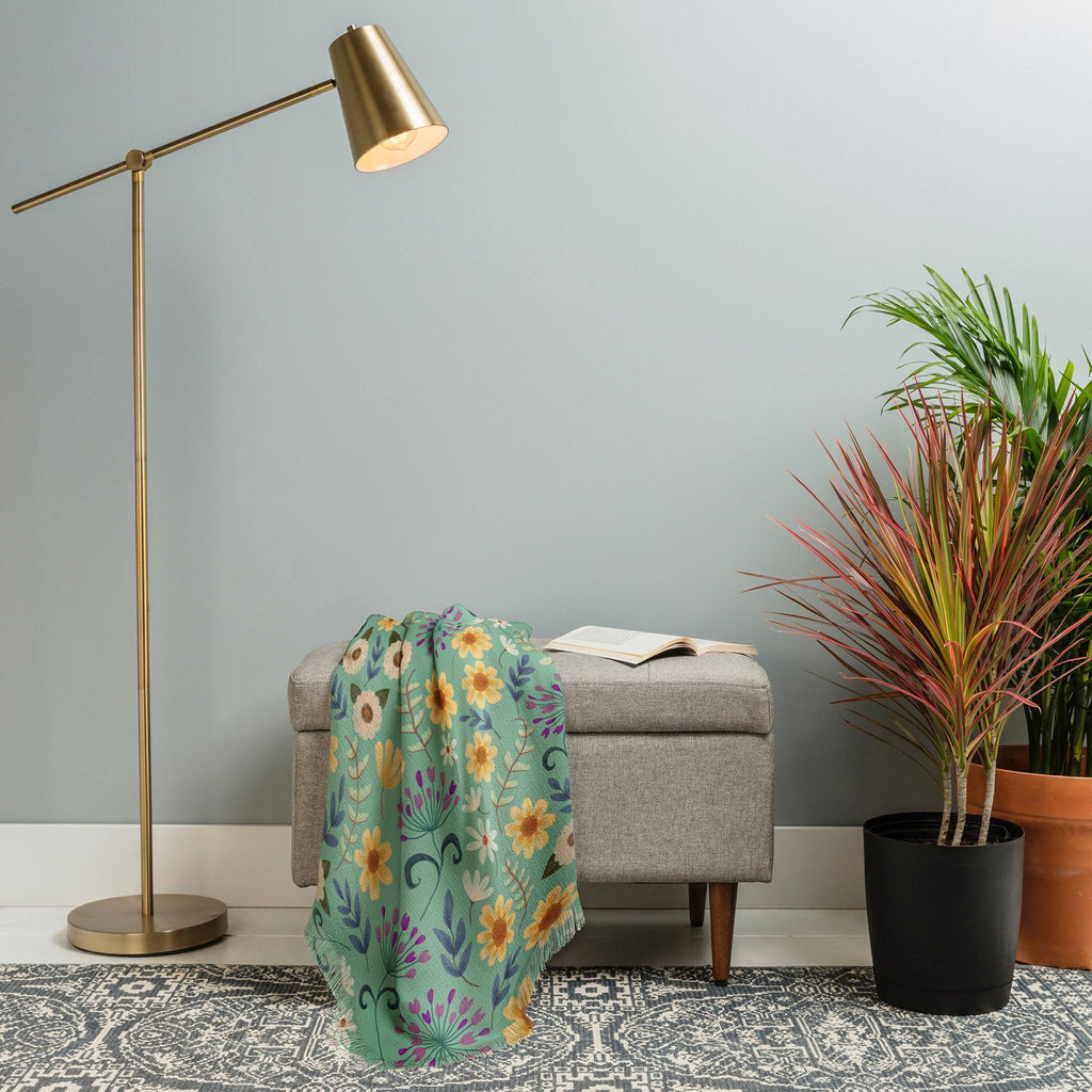 Pimlada Phuapradit Ditsy Floral Blue Green Throw Blanket