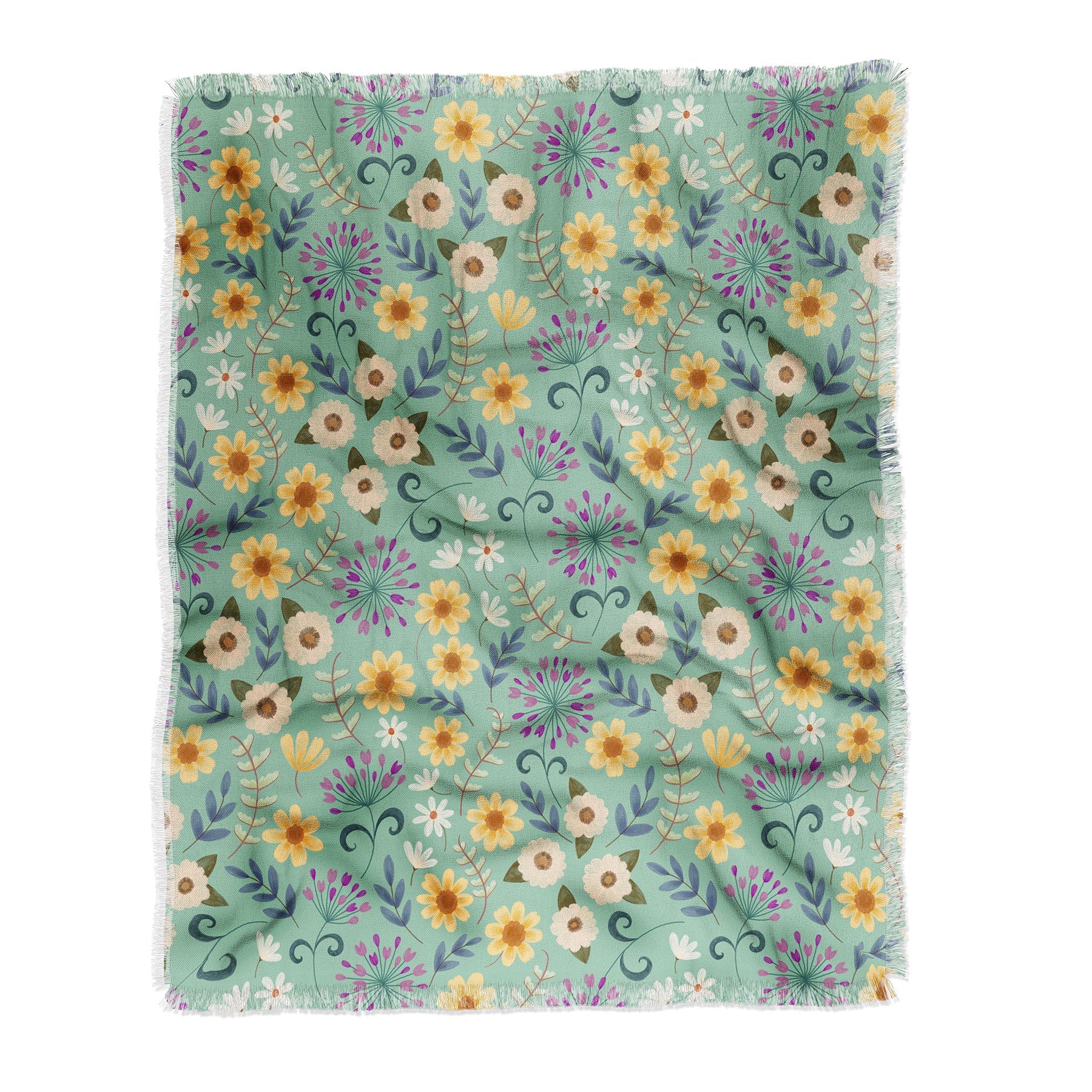 Pimlada Phuapradit Ditsy Floral Blue Green Throw Blanket
