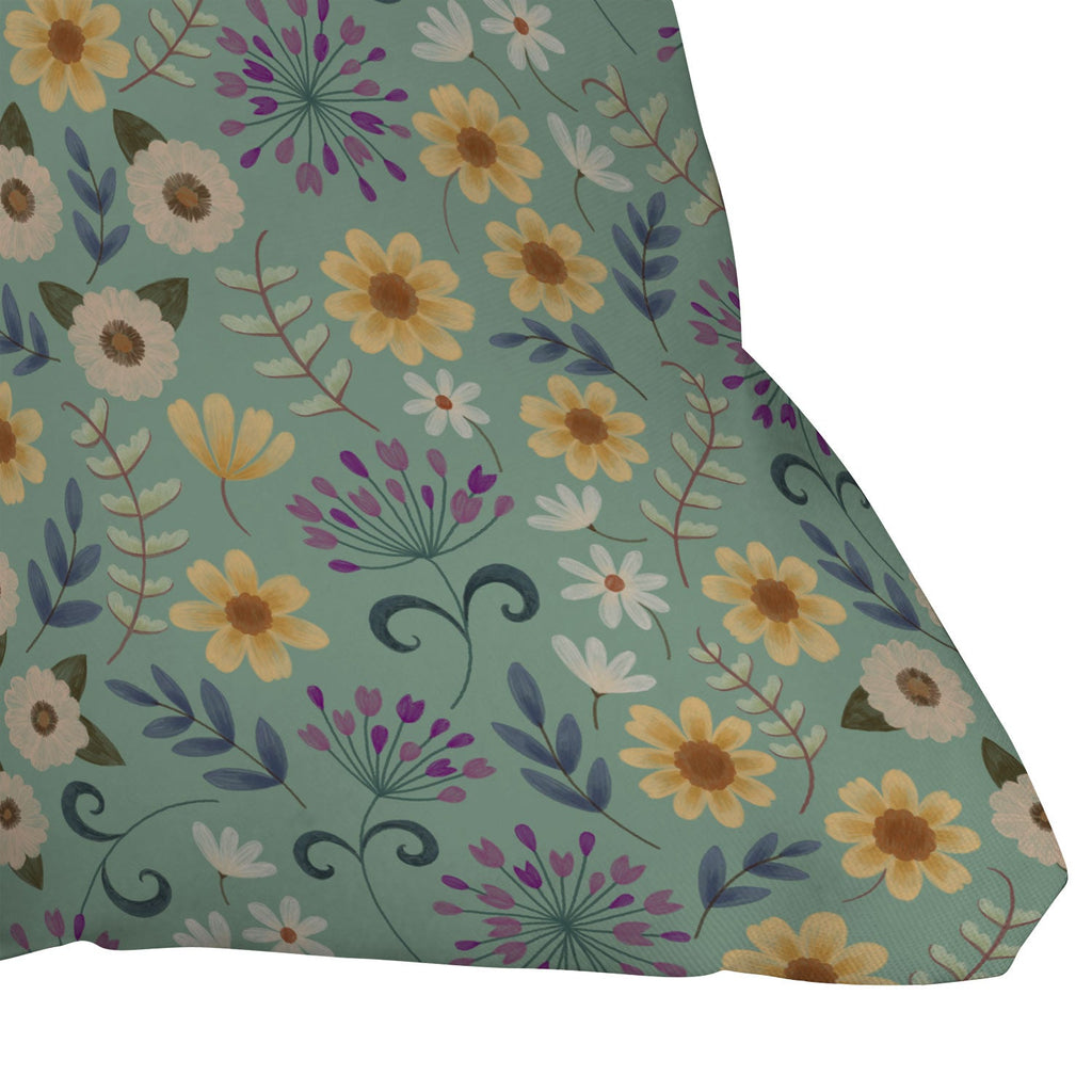 Pimlada Phuapradit Ditsy Floral Blue Green Throw Pillow