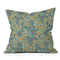 Pimlada Phuapradit Ditsy Floral Blue Green Throw Pillow