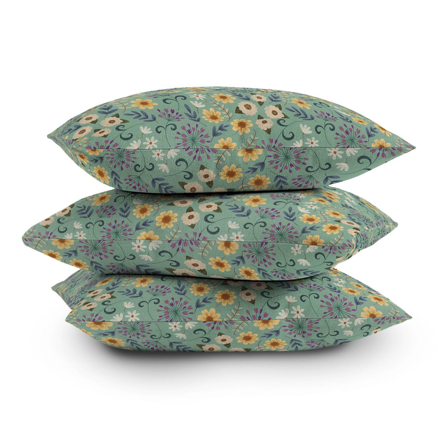 Pimlada Phuapradit Ditsy Floral Blue Green Throw Pillow
