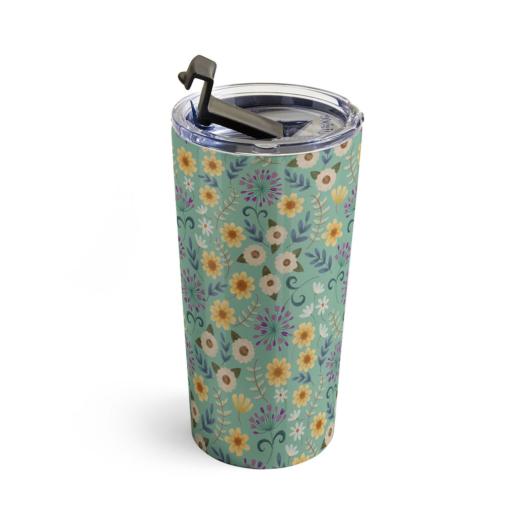 Pimlada Phuapradit Ditsy Floral Blue Green Travel Mug