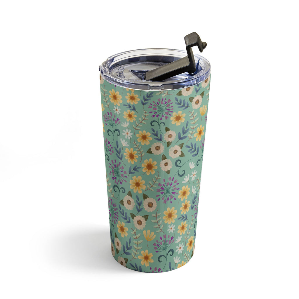 Pimlada Phuapradit Ditsy Floral Blue Green Travel Mug