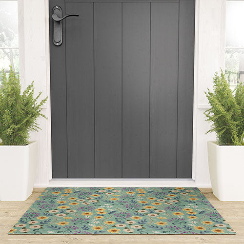 Pimlada Phuapradit Ditsy Floral Blue Green Welcome Mat