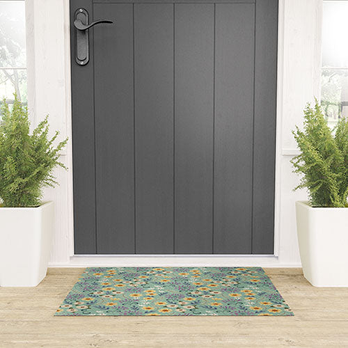 Pimlada Phuapradit Ditsy Floral Blue Green Welcome Mat