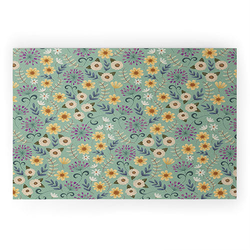 Pimlada Phuapradit Ditsy Floral Blue Green Welcome Mat