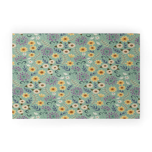 Pimlada Phuapradit Ditsy Floral Blue Green Welcome Mat