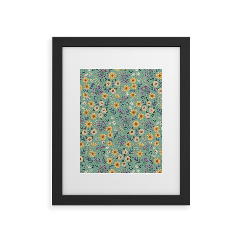 Pimlada Phuapradit Ditsy Floral Blue Green Framed Art Print
