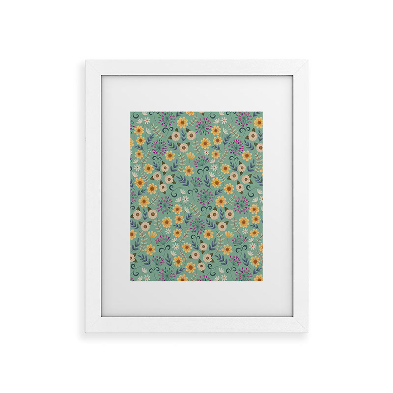 Pimlada Phuapradit Ditsy Floral Blue Green Framed Art Print