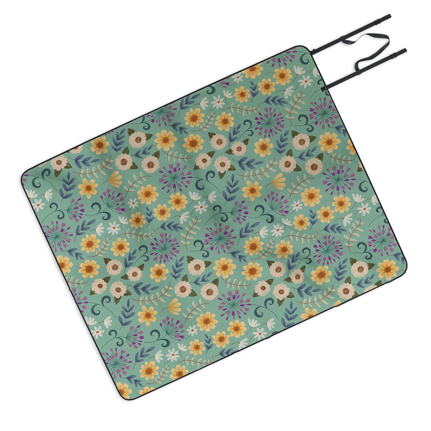 Pimlada Phuapradit Ditsy Floral Blue Green Picnic Blanket