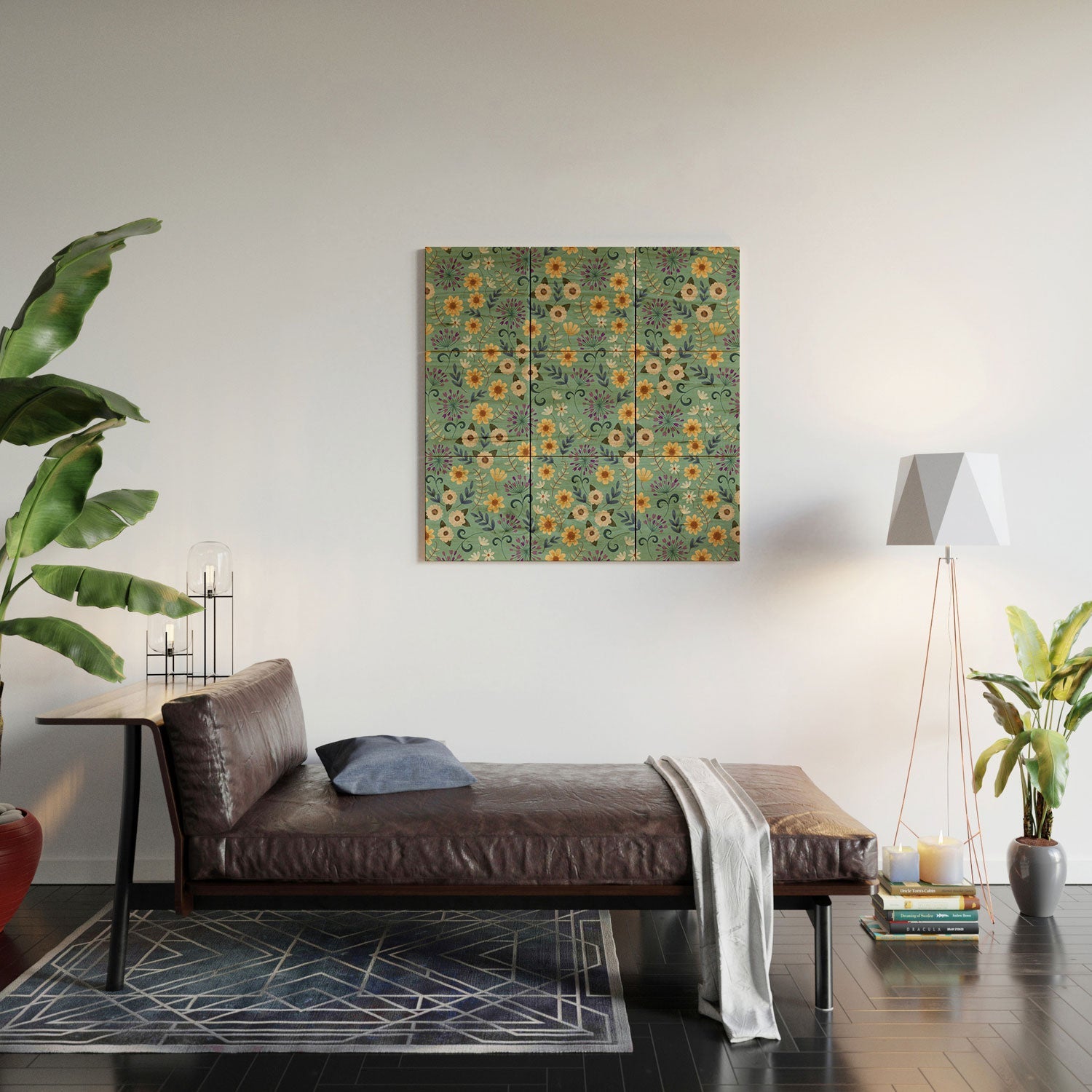 Pimlada Phuapradit Ditsy Floral Blue Green Wood Wall Mural