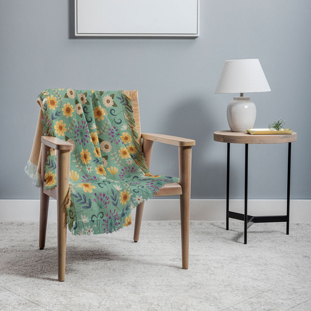 Pimlada Phuapradit Ditsy Floral Blue Green Throw Blanket
