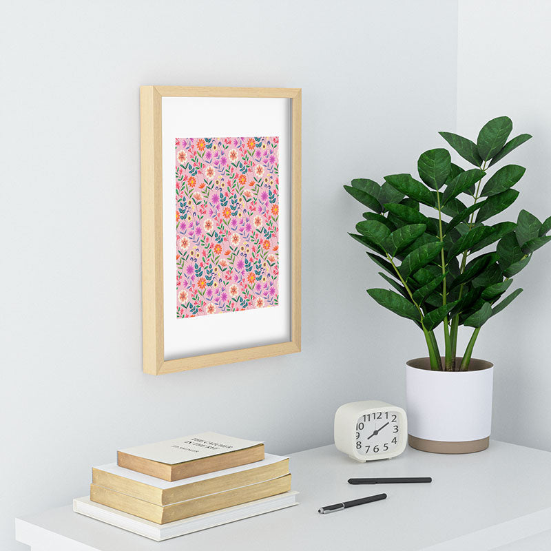 Pimlada Phuapradit Ditsy Floral Pink Recessed Framing Rectangle