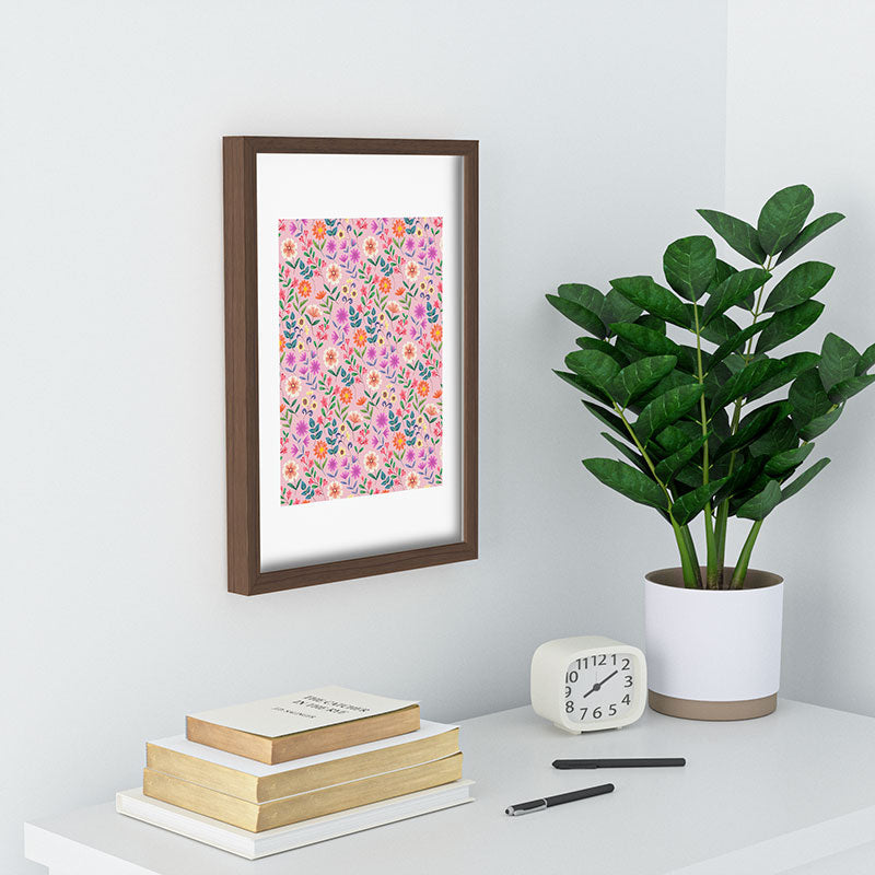 Pimlada Phuapradit Ditsy Floral Pink Recessed Framing Rectangle