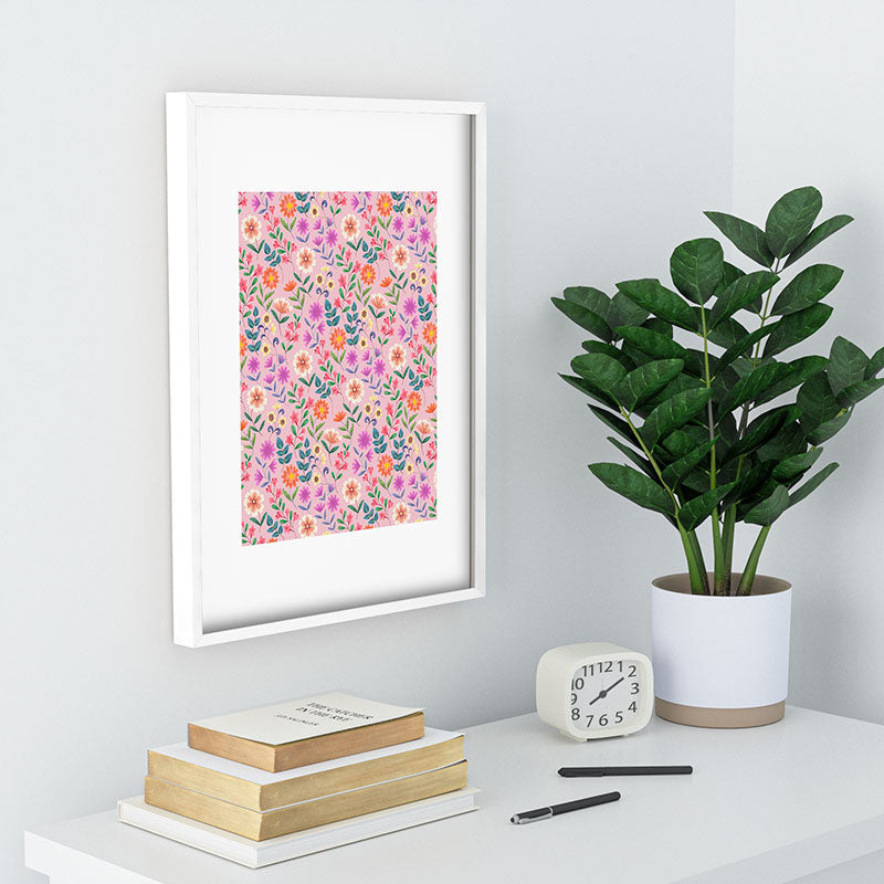 Pimlada Phuapradit Ditsy Floral Pink Recessed Framing Rectangle