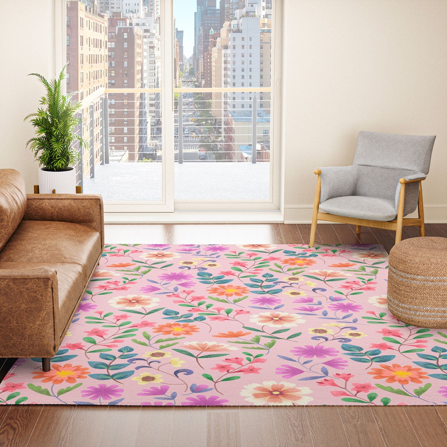 Pimlada Phuapradit Ditsy Floral Pink Area Rug