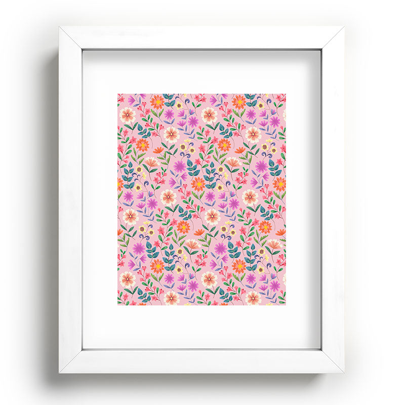 Pimlada Phuapradit Ditsy Floral Pink Recessed Framing Rectangle