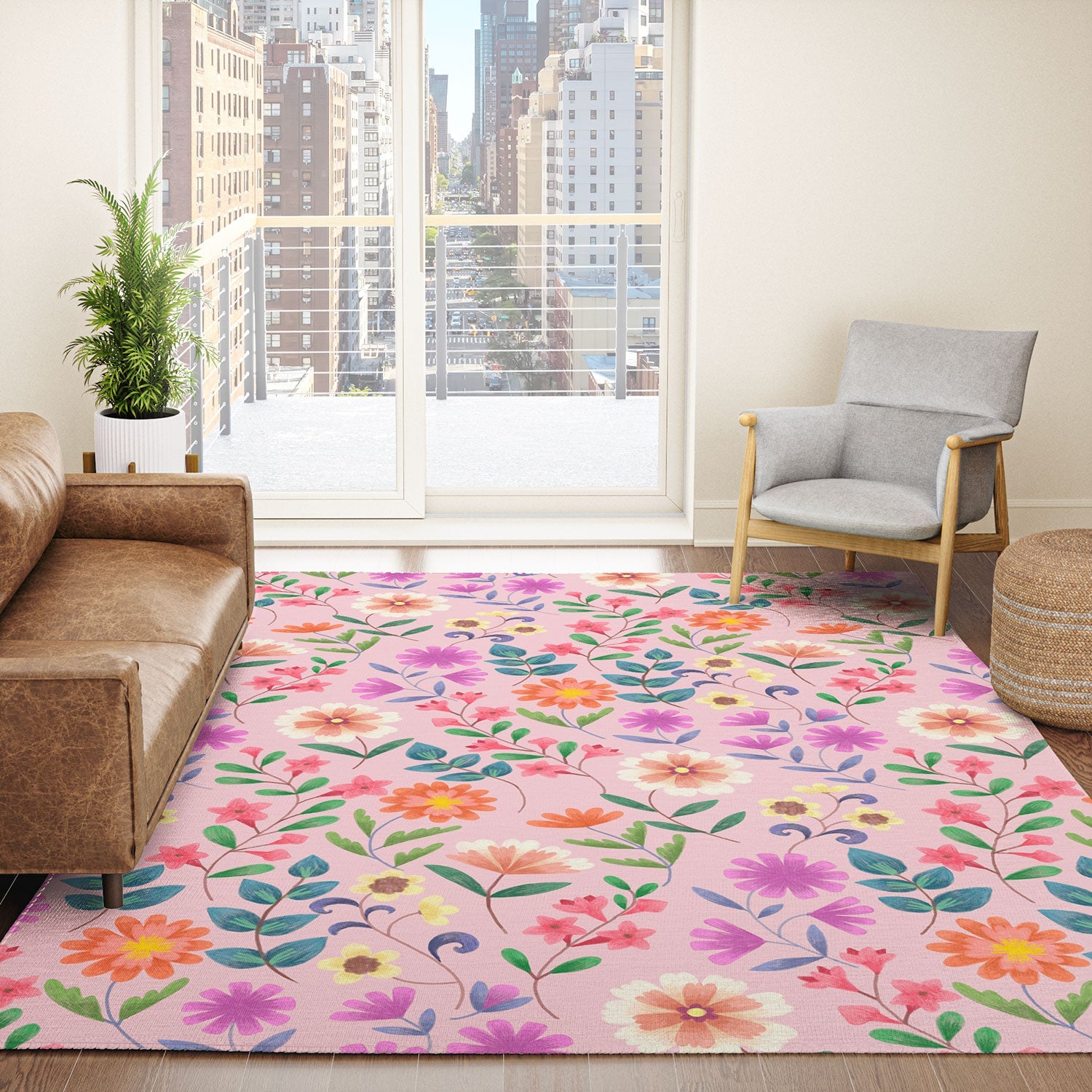 Pimlada Phuapradit Ditsy Floral Pink Area Rug