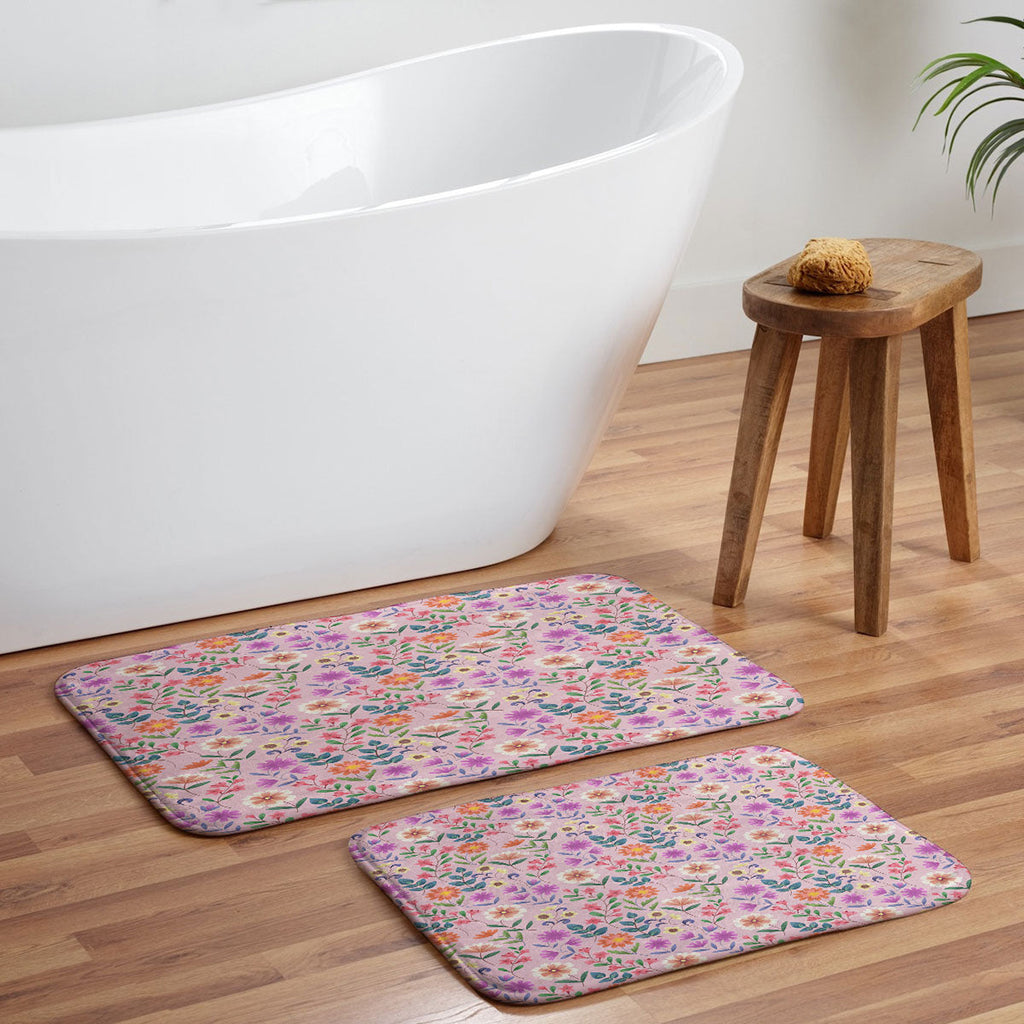 Pimlada Phuapradit Ditsy Floral Pink Memory Foam Bath Mat