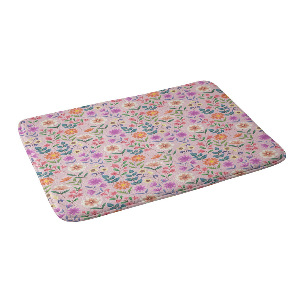 Pimlada Phuapradit Ditsy Floral Pink Memory Foam Bath Mat