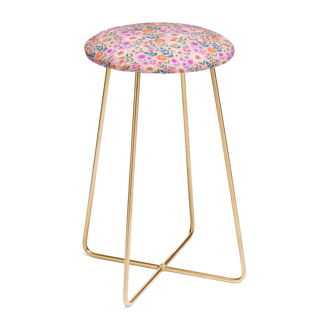 Pimlada Phuapradit Ditsy Floral Pink Counter Stool