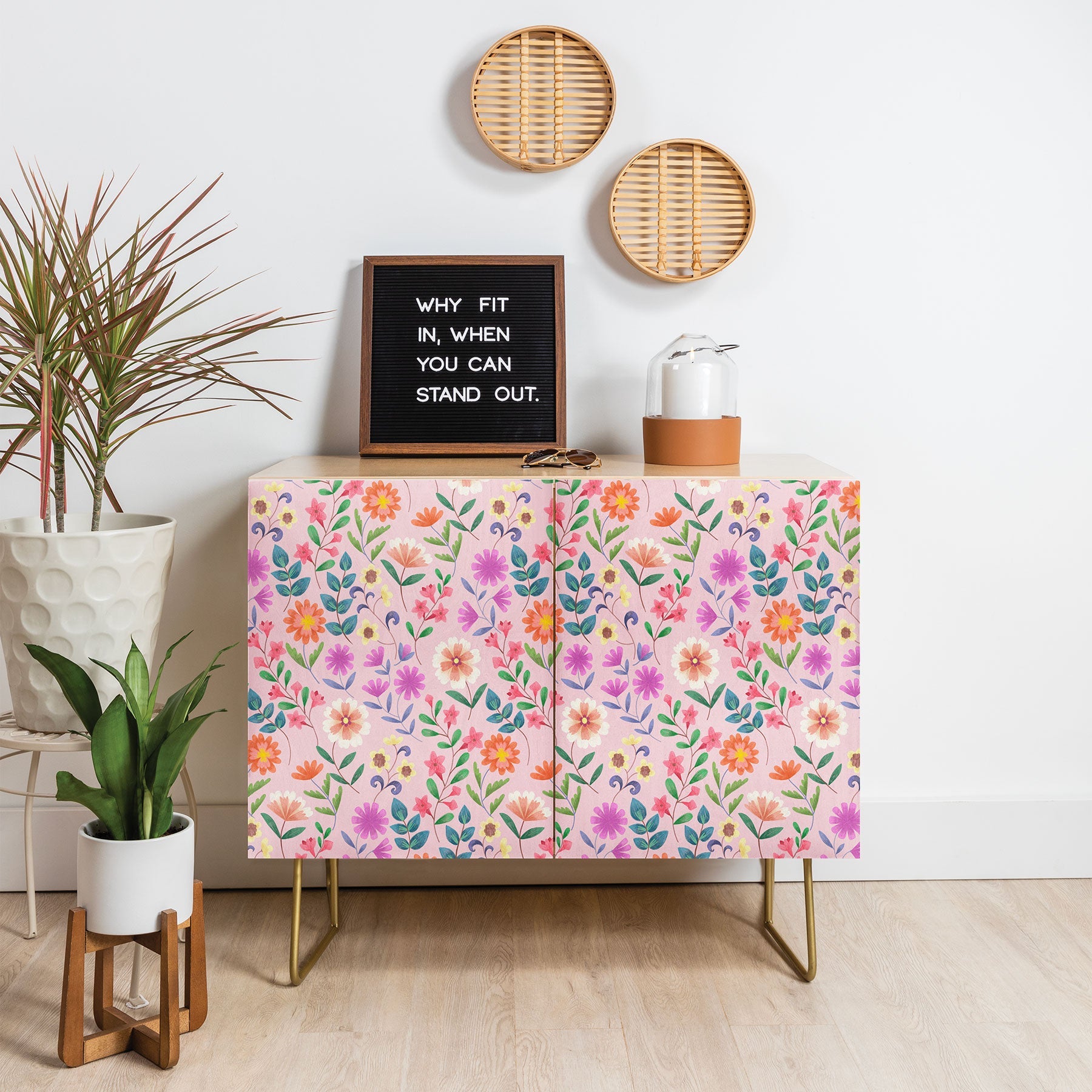 Pimlada Phuapradit Ditsy Floral Pink Credenza