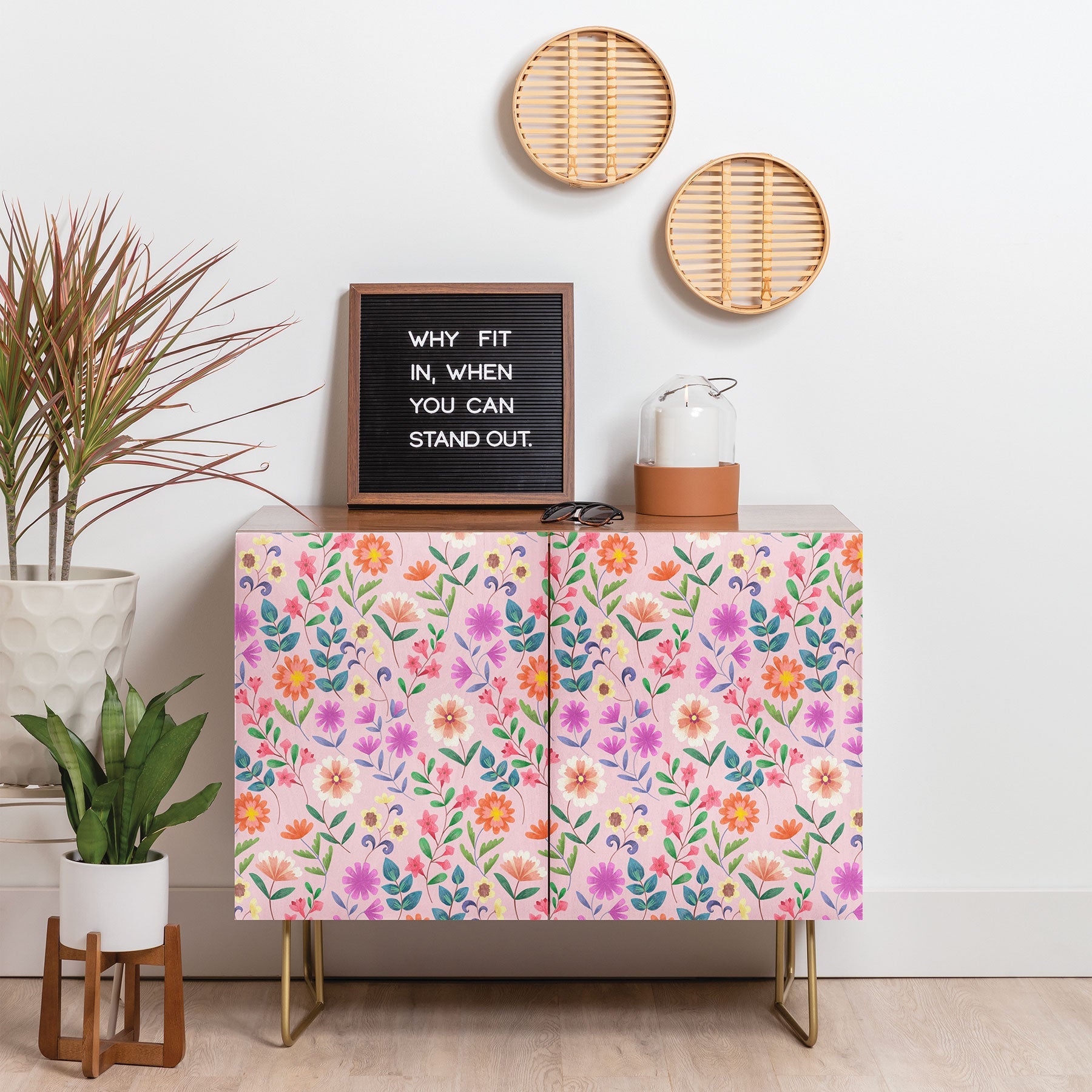 Pimlada Phuapradit Ditsy Floral Pink Credenza