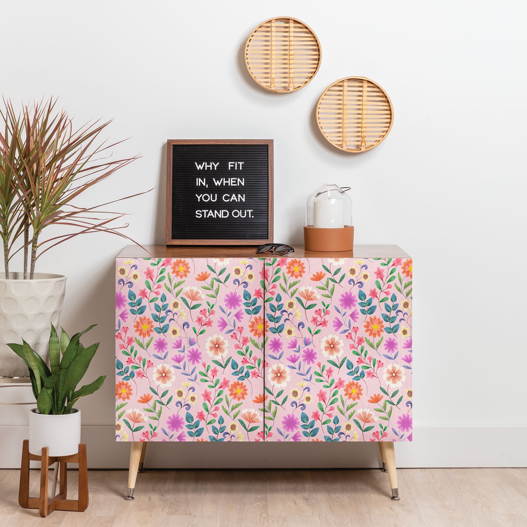 Pimlada Phuapradit Ditsy Floral Pink Credenza
