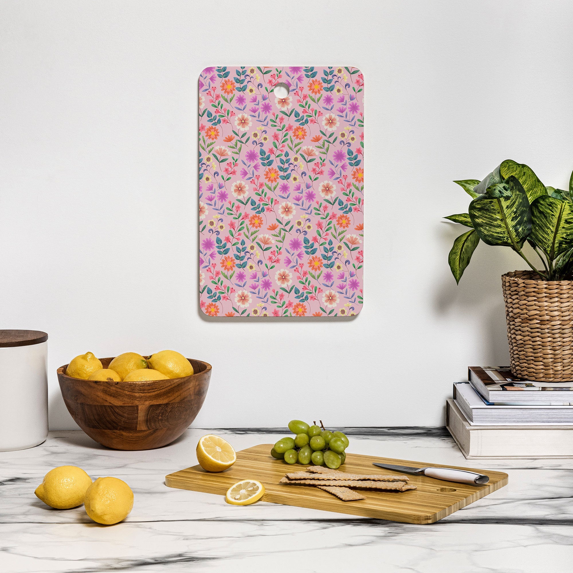 Pimlada Phuapradit Ditsy Floral Pink Cutting Board Rectangle