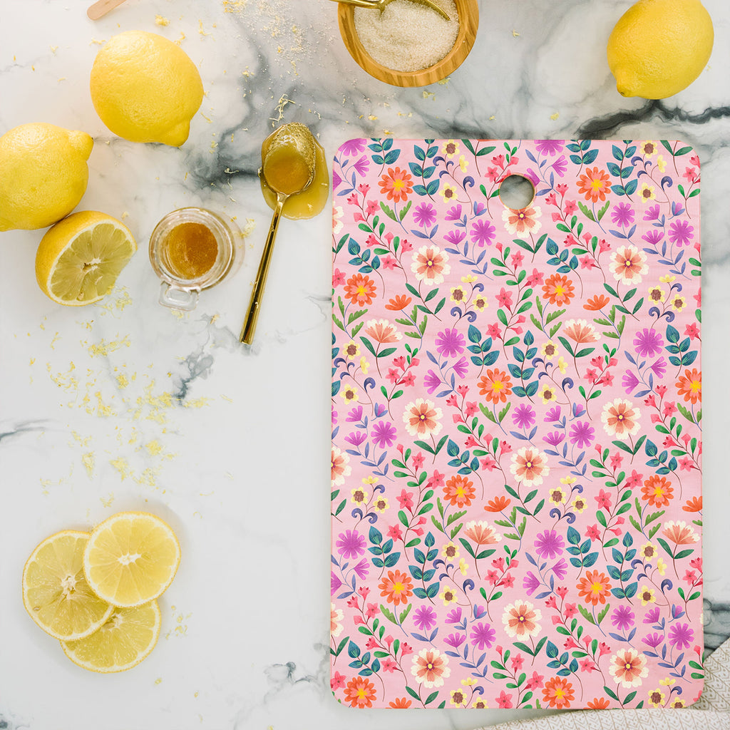 Pimlada Phuapradit Ditsy Floral Pink Cutting Board Rectangle