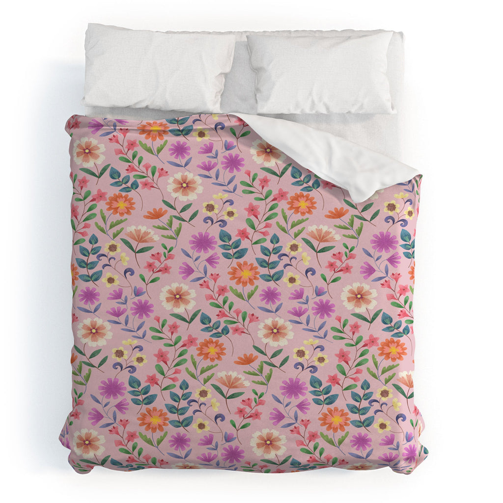 Pimlada Phuapradit Ditsy Floral Pink Duvet Cover