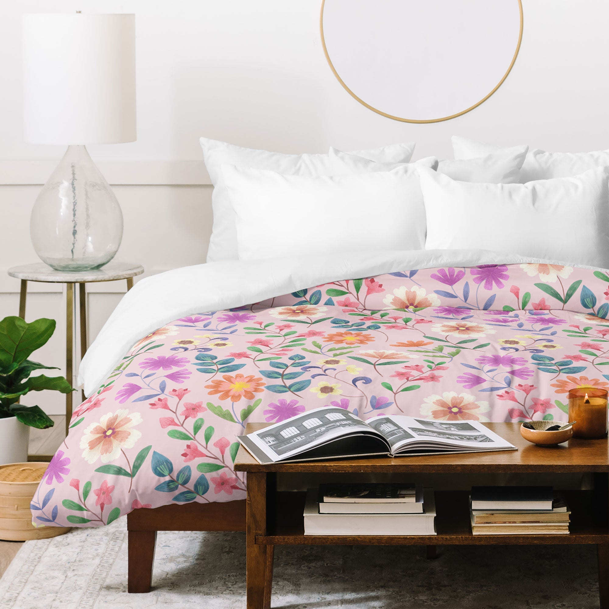 Pimlada Phuapradit Ditsy Floral Pink Duvet Cover