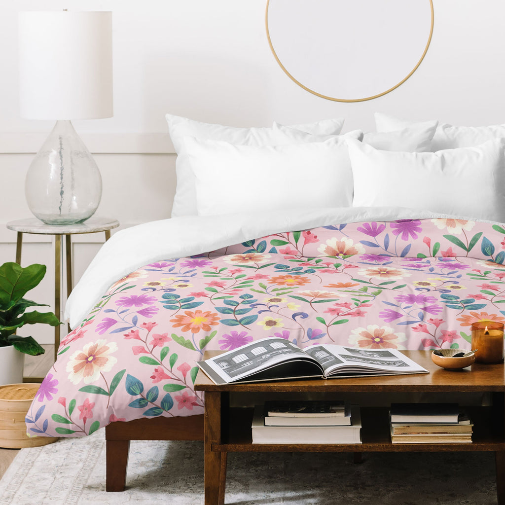 Pimlada Phuapradit Ditsy Floral Pink Duvet Cover
