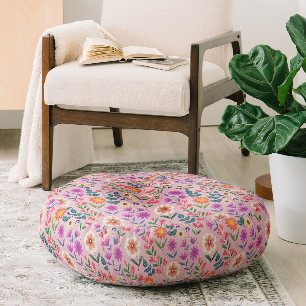 Pimlada Phuapradit Ditsy Floral Pink Floor Pillow Round