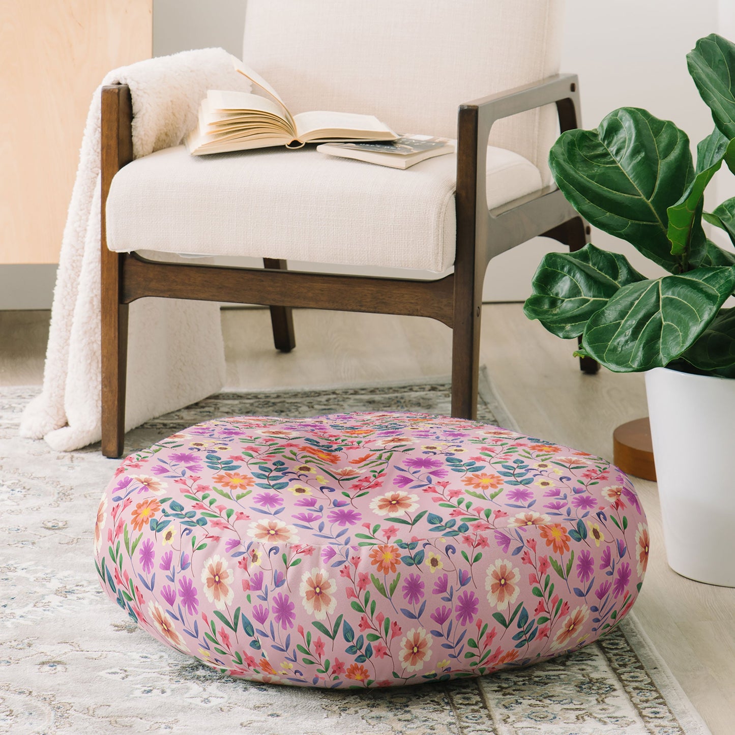 Pimlada Phuapradit Ditsy Floral Pink Floor Pillow Round