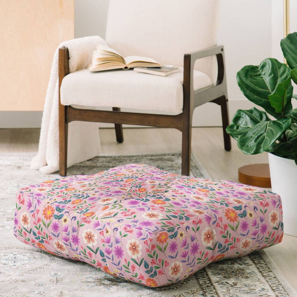 Pimlada Phuapradit Ditsy Floral Pink Floor Pillow Square