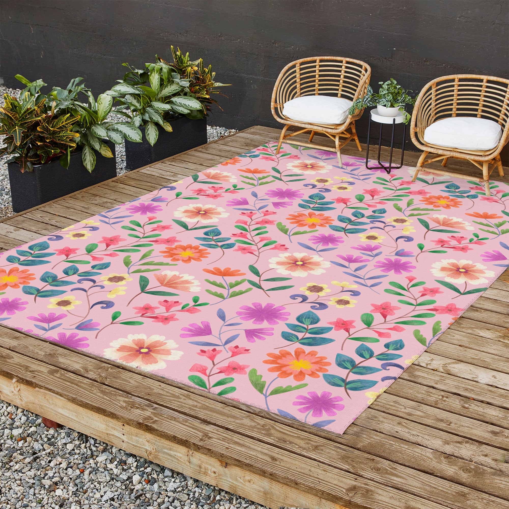 Pimlada Phuapradit Ditsy Floral Pink Outdoor Rug